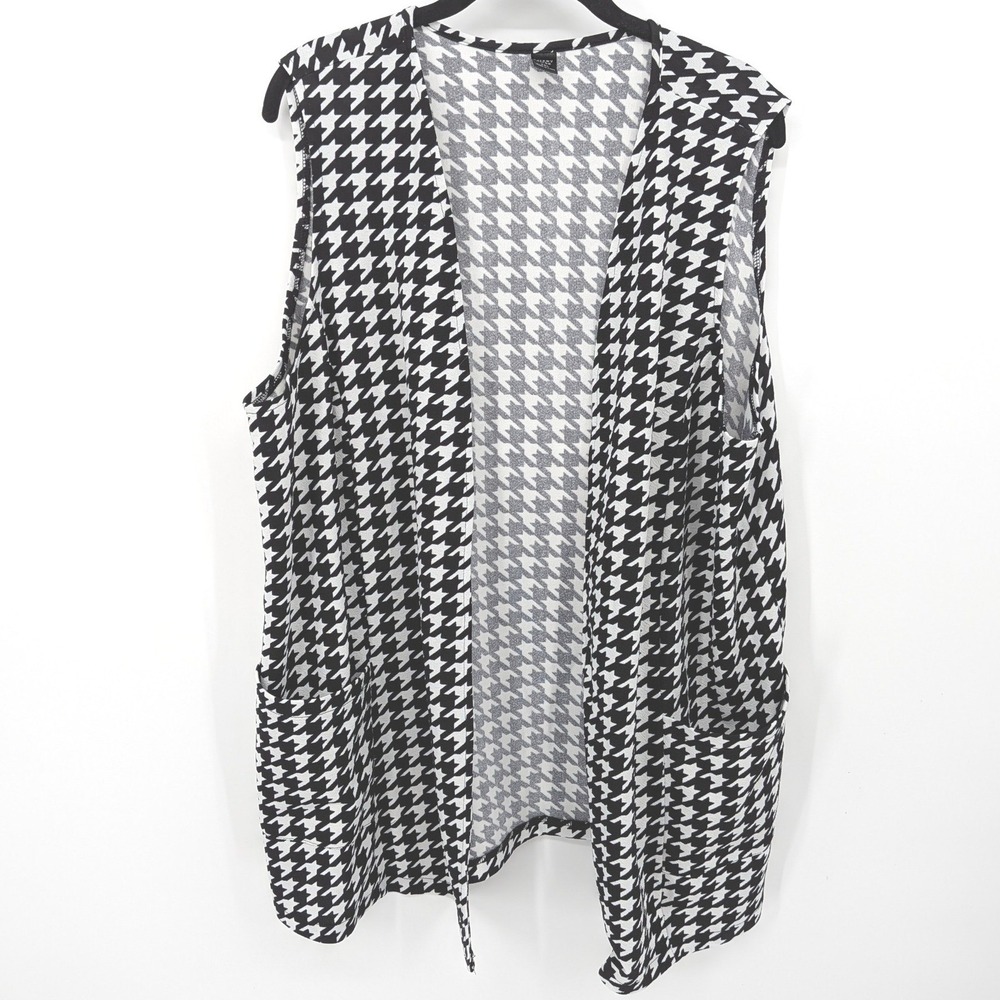 Academia‎ Houndstooth Vest Womens Plus 2XL Black White Open Pockets Lightweight